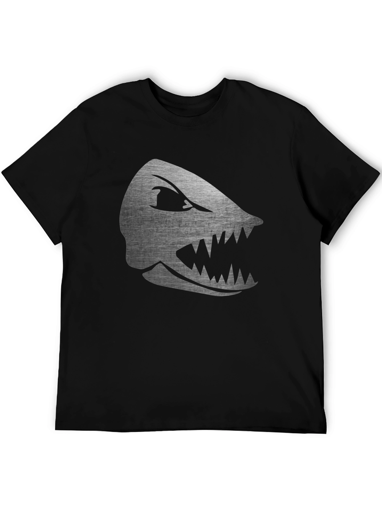 Mens Black T-Shirt with Silver Shark Graphic