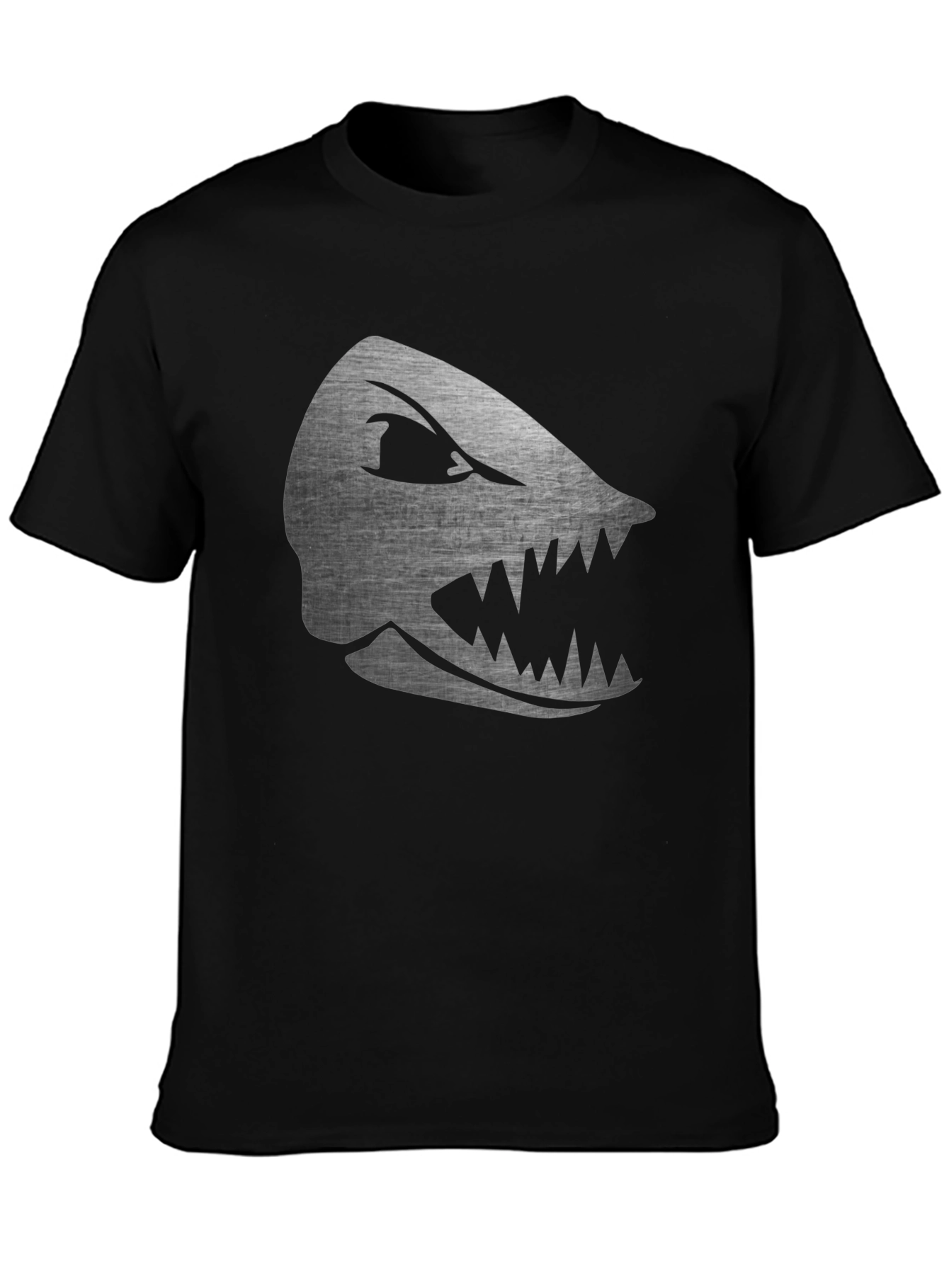Mens Black T-Shirt with Silver Shark Graphic