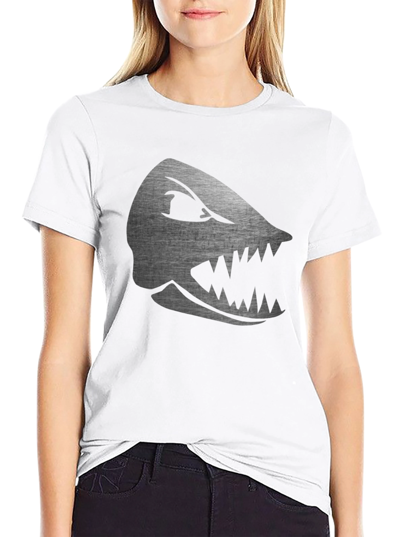 Mens Black T-Shirt with Silver Shark Graphic