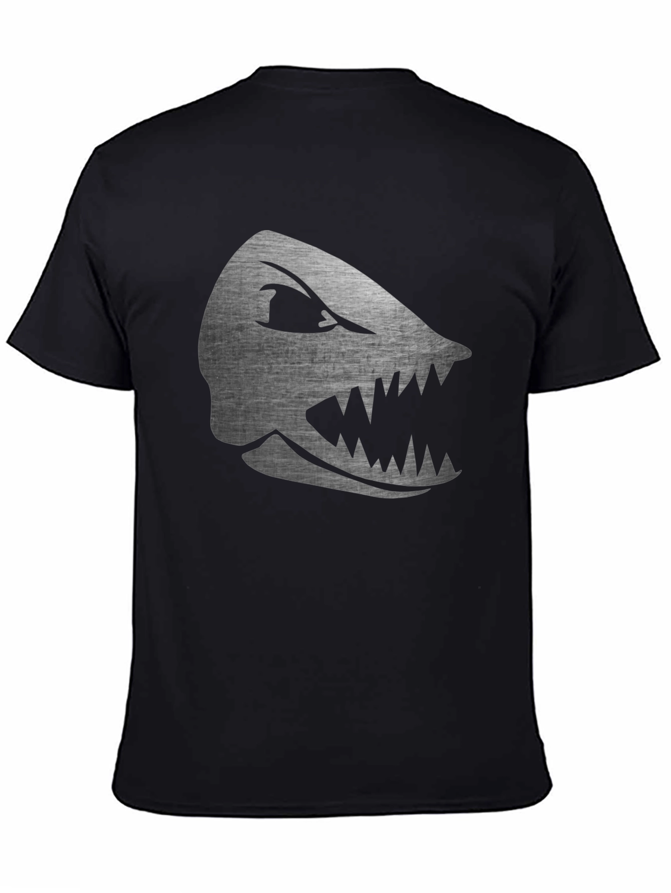 Mens Black T-Shirt with Silver Shark Graphic