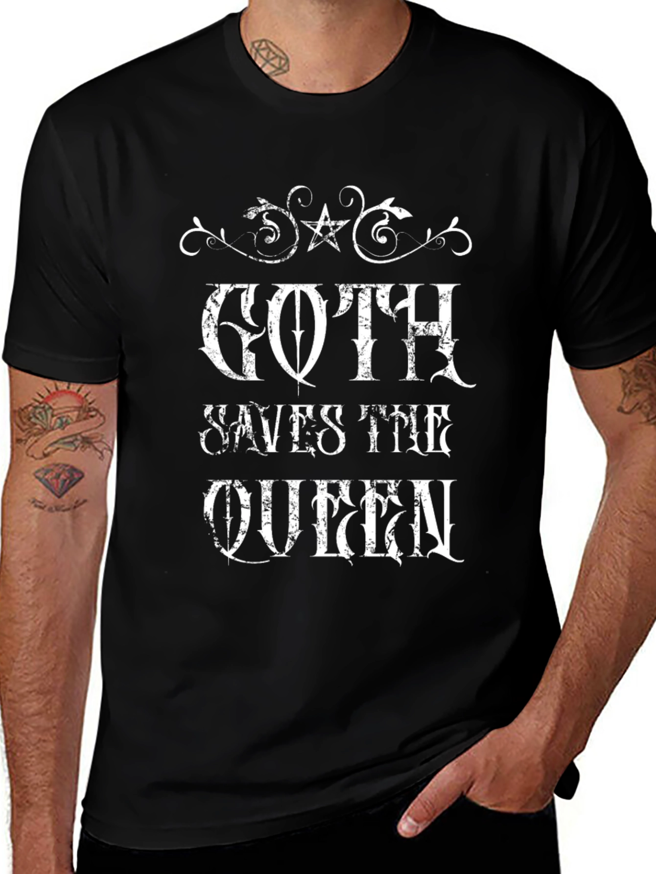 Goth Saves the Queen Black Graphic Tee