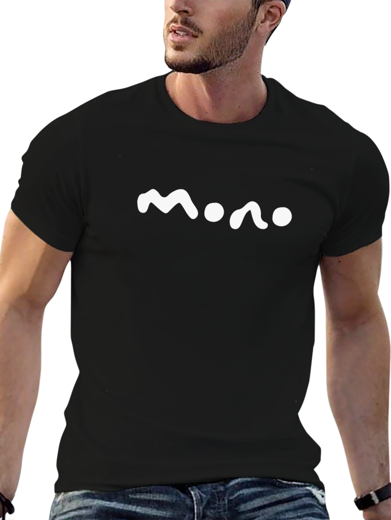 Mens Black T-Shirt with White Mono Graphic Print