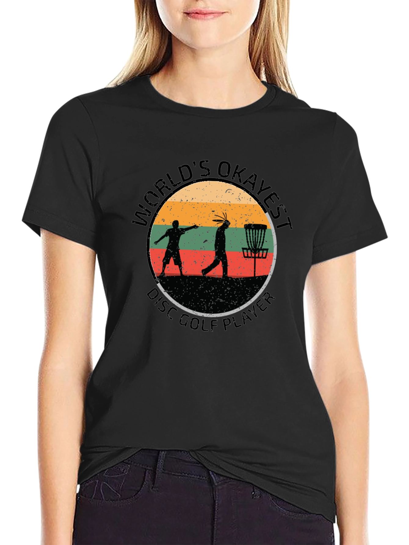 Worlds Okayest Disc Golf Player Black T-Shirt