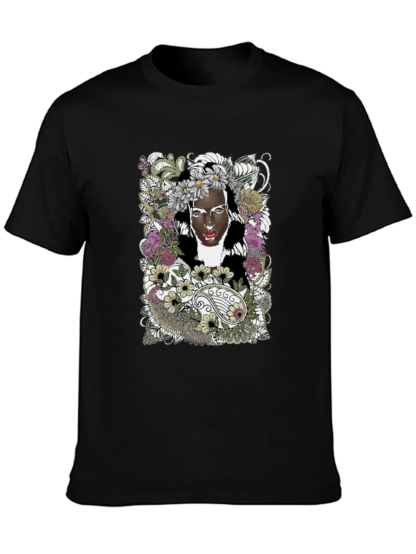 Floral Woman Graphic Tee - Black Unisex T-Shirt