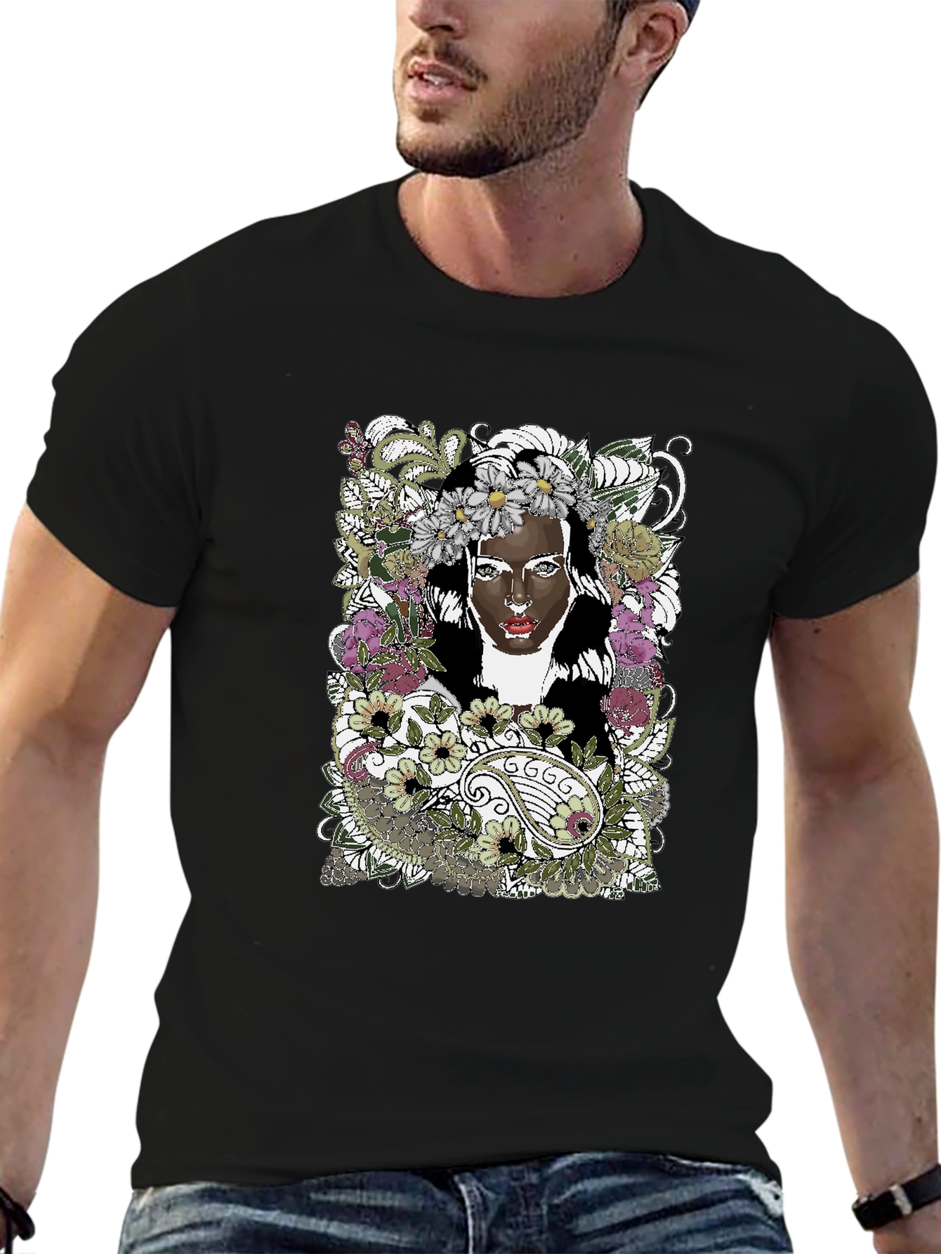 Floral Woman Graphic Tee - Black Unisex T-Shirt