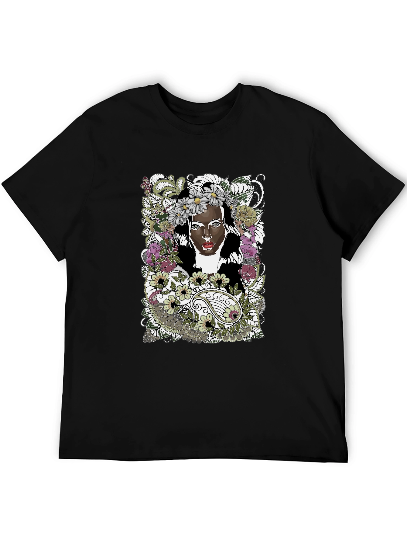 Floral Woman Graphic Tee - Black Unisex T-Shirt