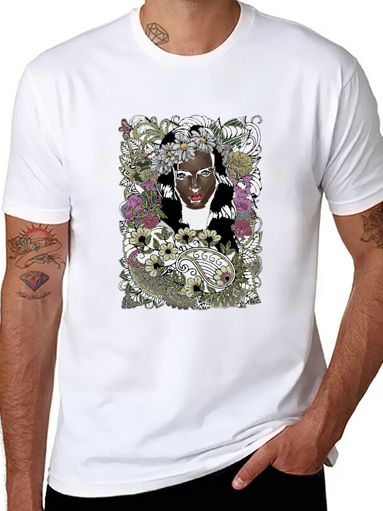Floral Woman Graphic Tee - Black Unisex T-Shirt
