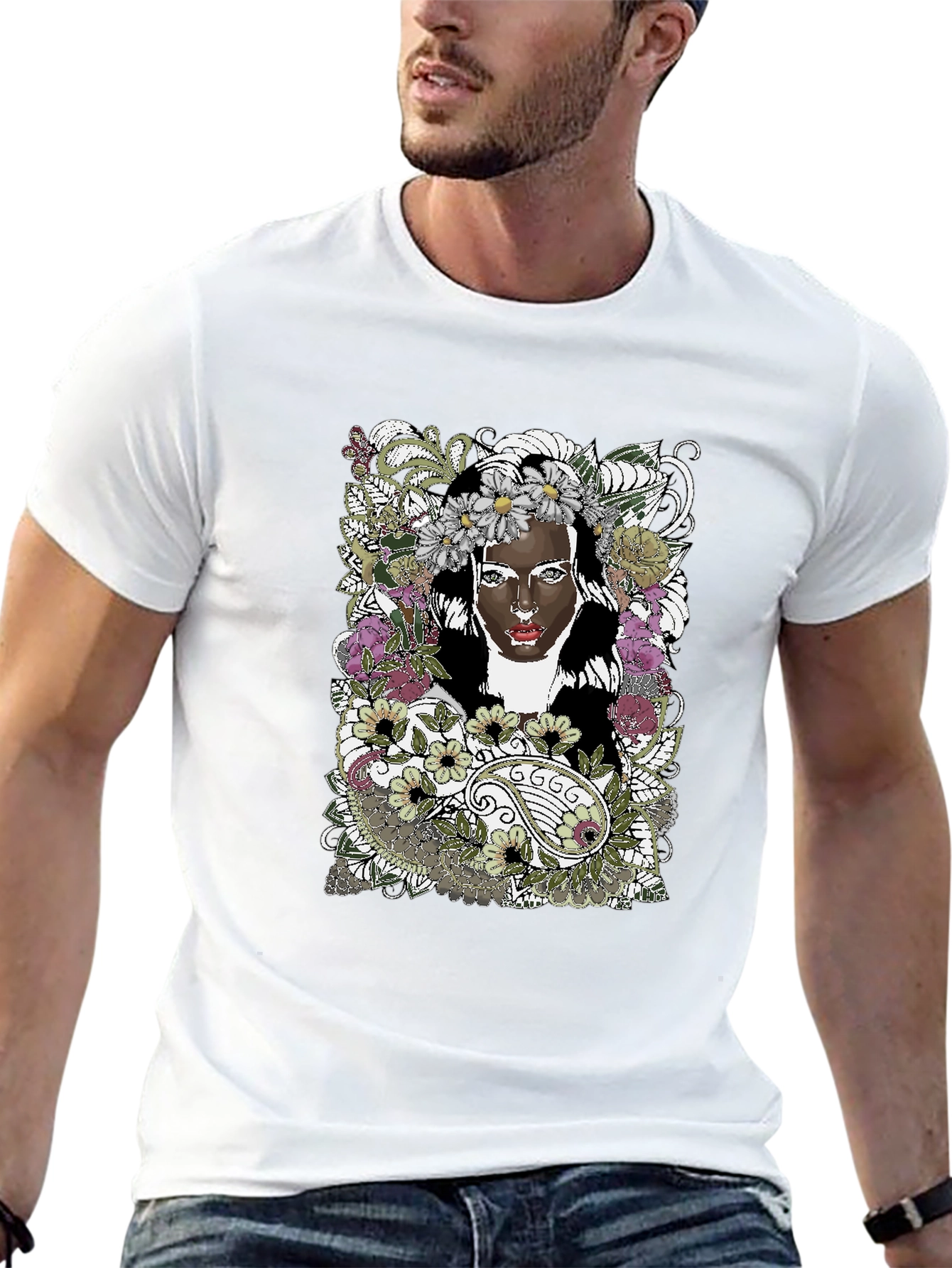 Floral Woman Graphic Tee - Black Unisex T-Shirt