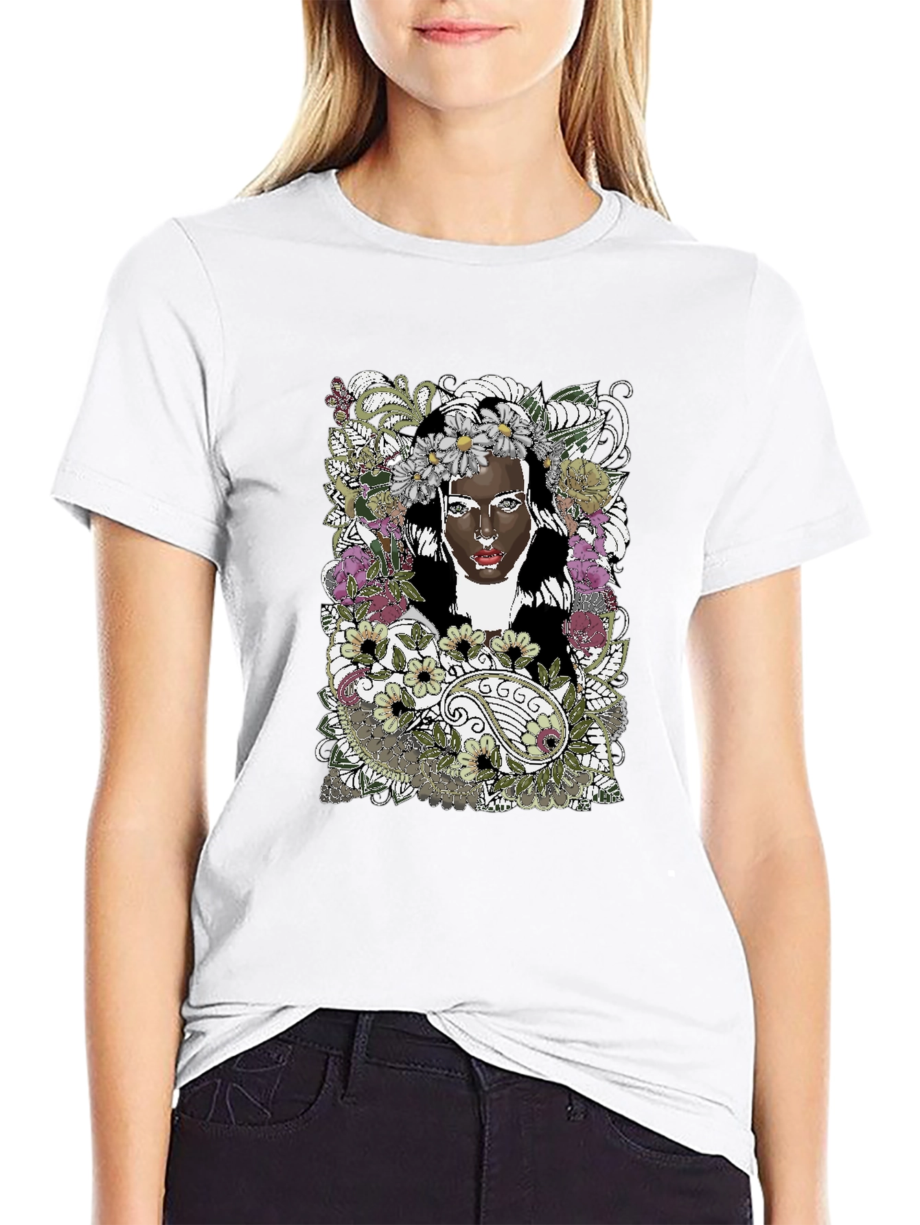 Floral Woman Graphic Tee - Black Unisex T-Shirt