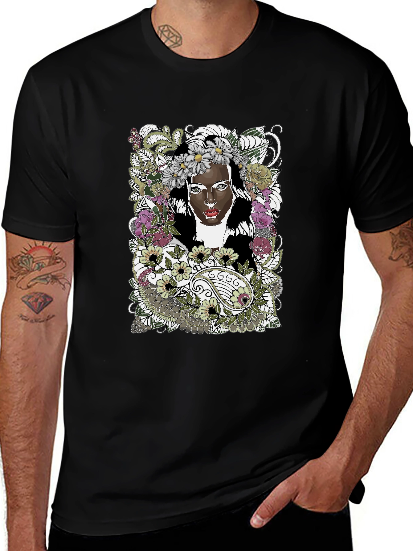 Floral Woman Graphic Tee - Black Unisex T-Shirt