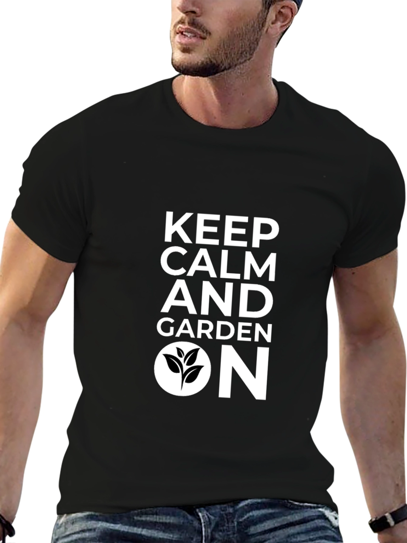 Keep Calm and Garden On Black T-Shirt
