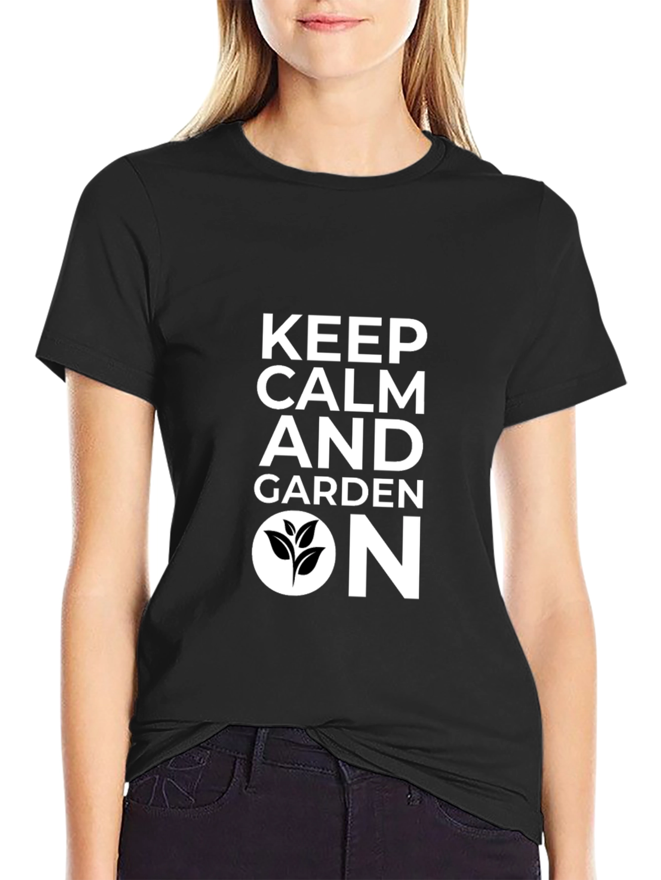 Keep Calm and Garden On Black T-Shirt