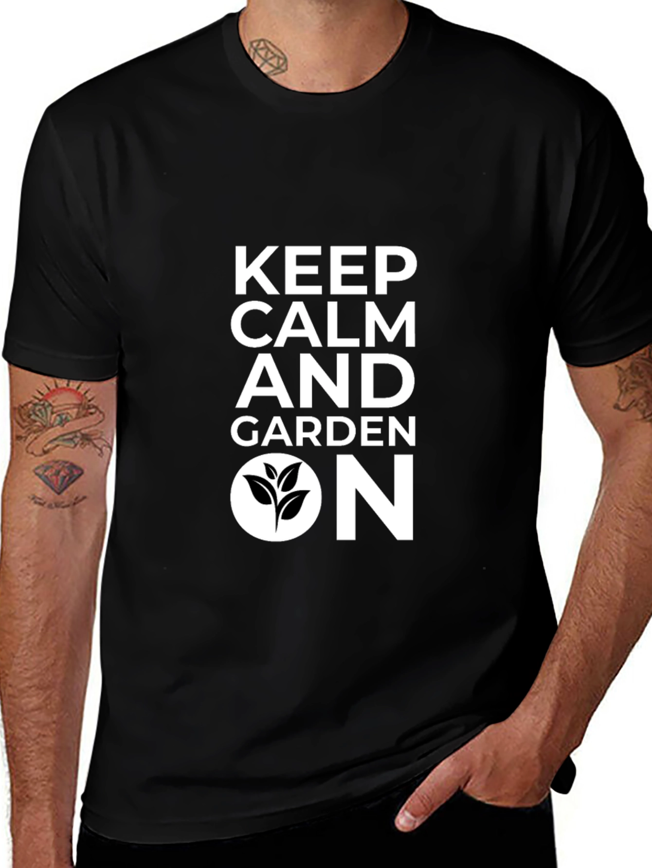 Keep Calm and Garden On Black T-Shirt