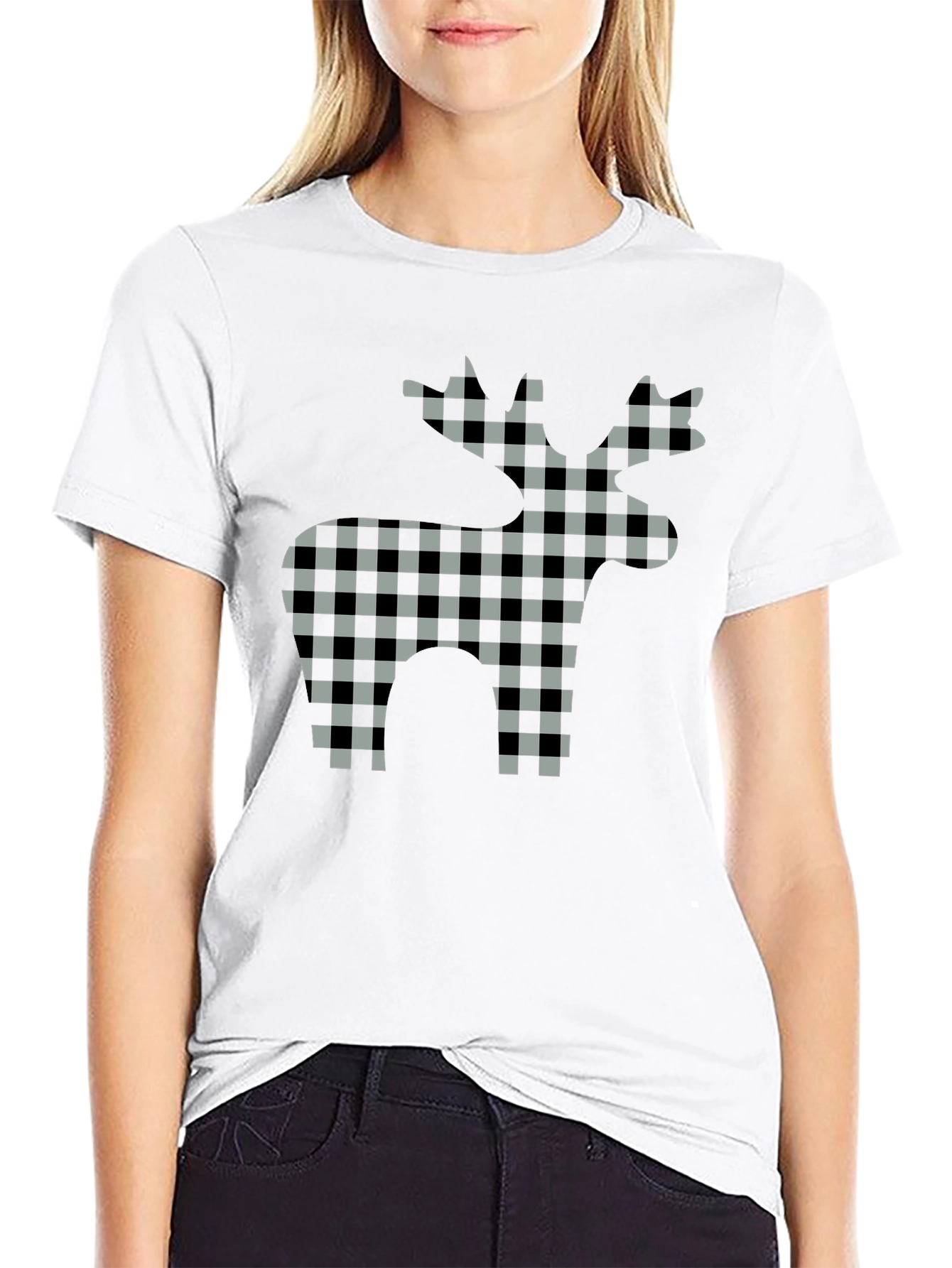 Checkered Moose Graphic T-Shirt