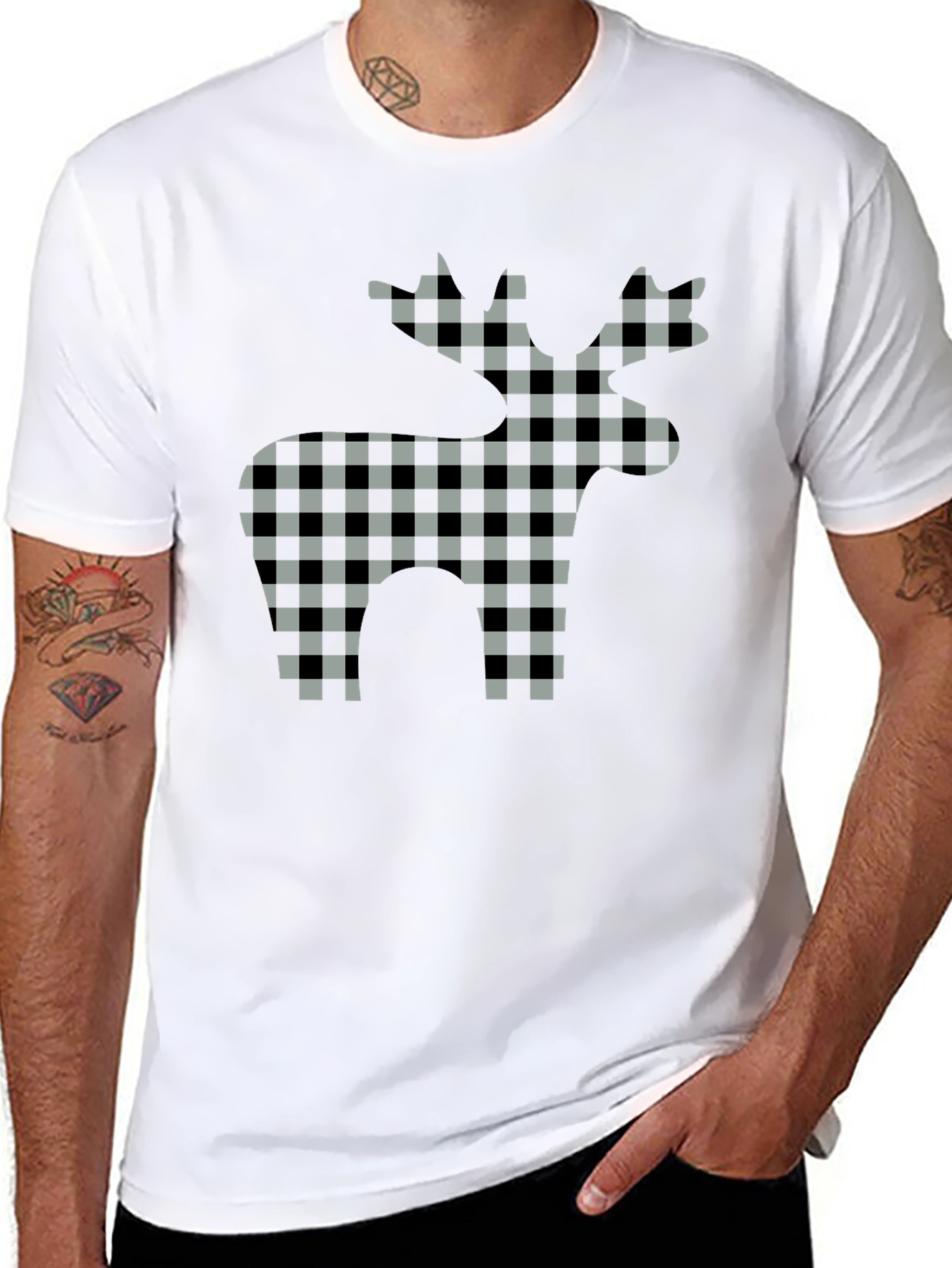 Checkered Moose Graphic T-Shirt