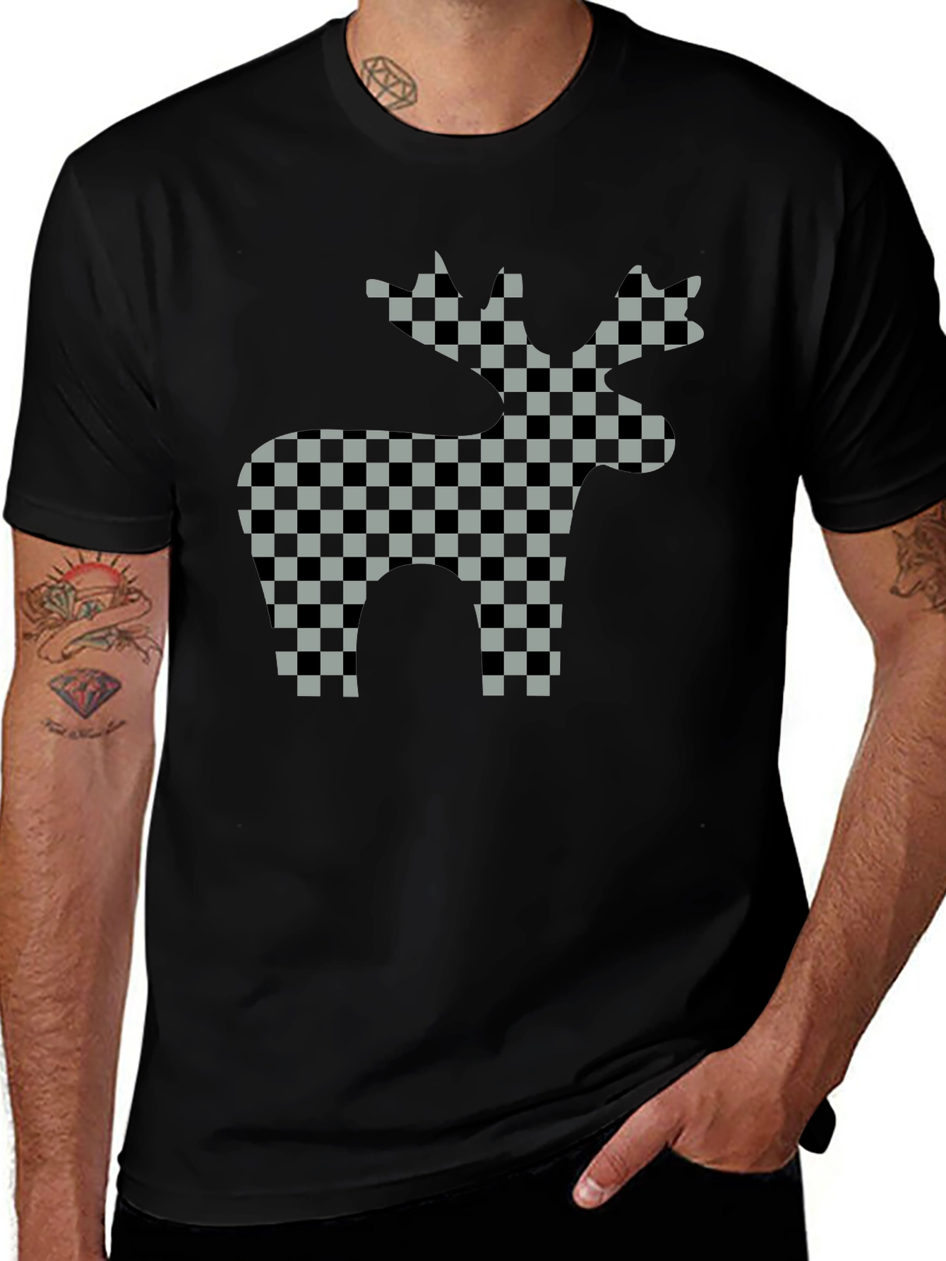 Checkered Moose Graphic T-Shirt