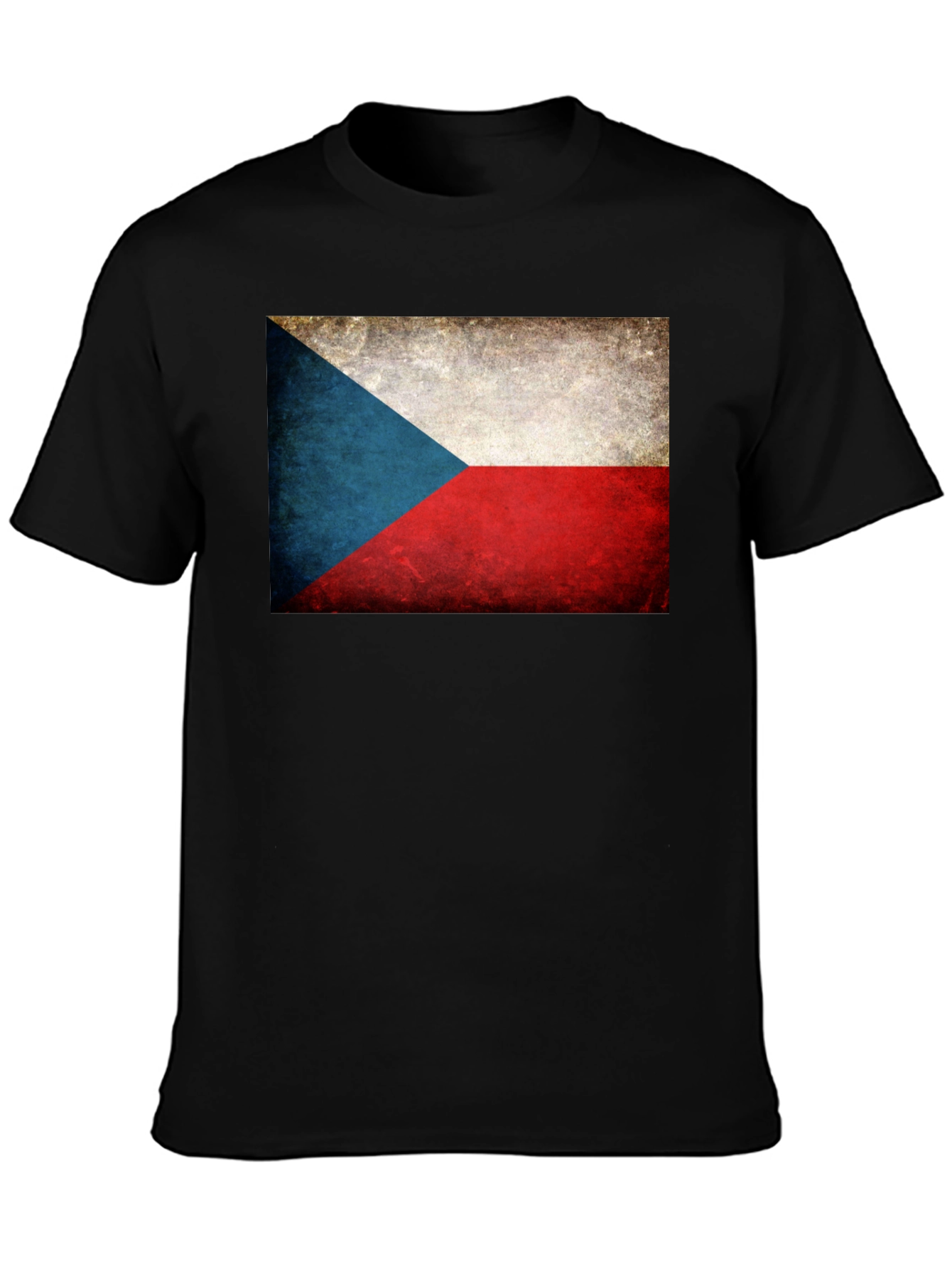 Czech Republic Flag Graphic Tee - Black Cotton