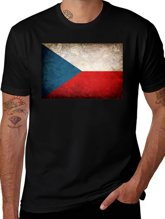 Czech Republic Flag Graphic Tee - Black Cotton