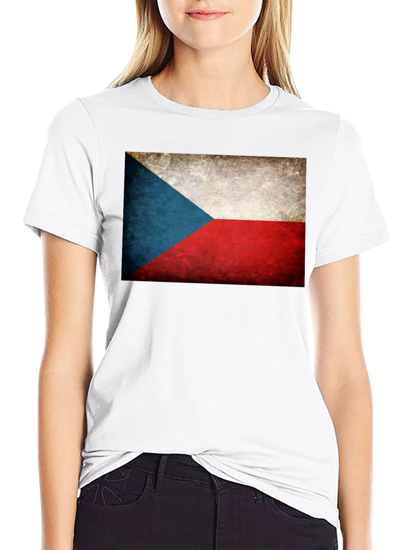 Czech Republic Flag Graphic Tee - Black Cotton