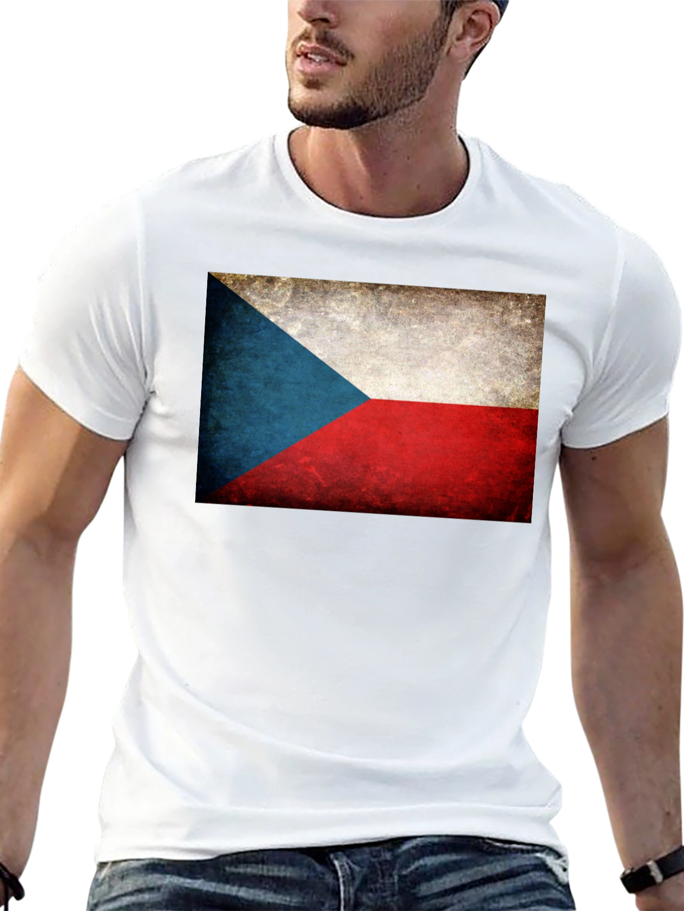 Czech Republic Flag Graphic Tee - Black Cotton