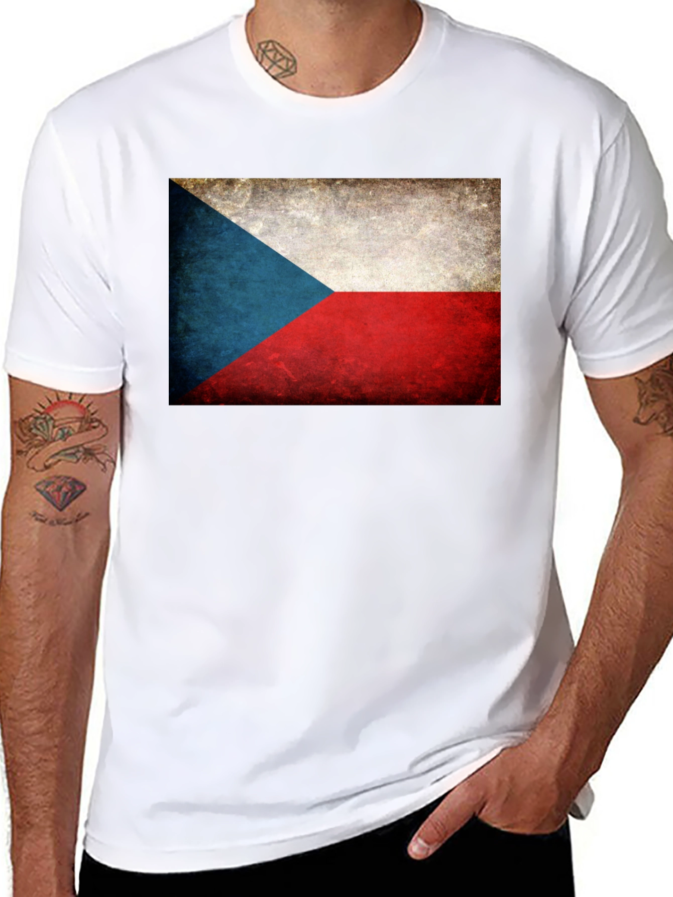 Czech Republic Flag Graphic Tee - Black Cotton