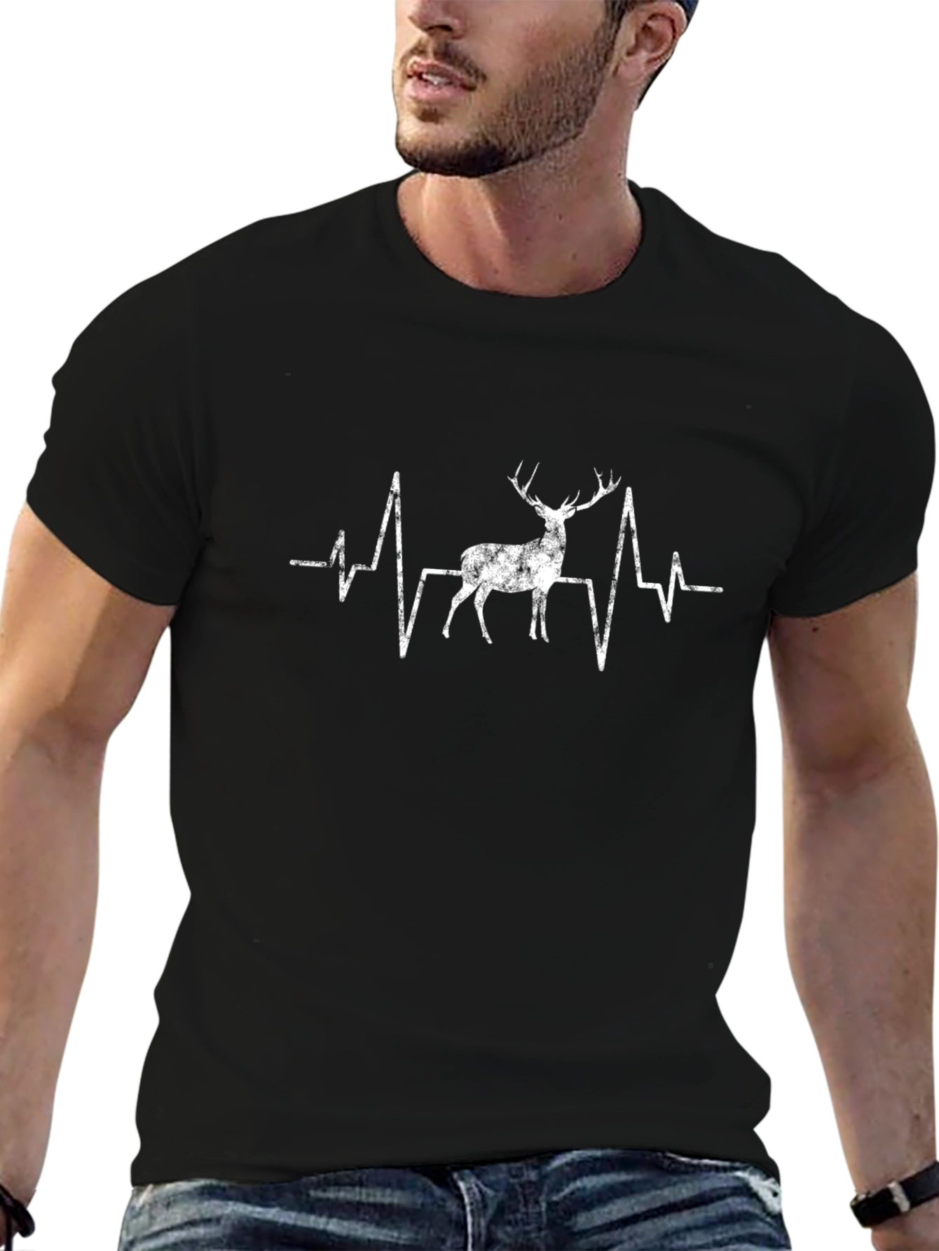 Deer Heartbeat Graphic Tee - Mens Black T-Shirt