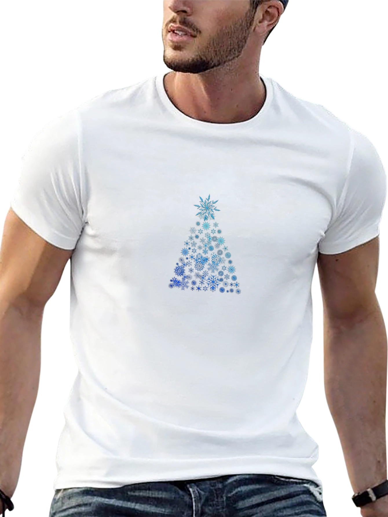 Snowflake Christmas Tree Black T-Shirt
