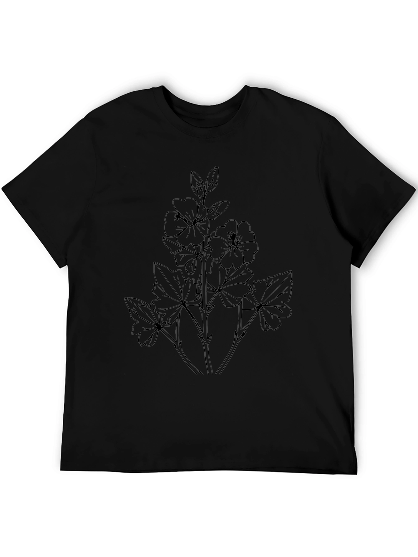 Floral Outline Graphic Tee - Unisex Black T-Shirt