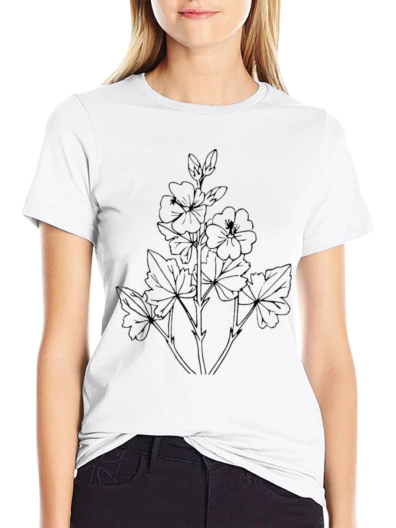 Floral Outline Graphic Tee - Unisex Black T-Shirt