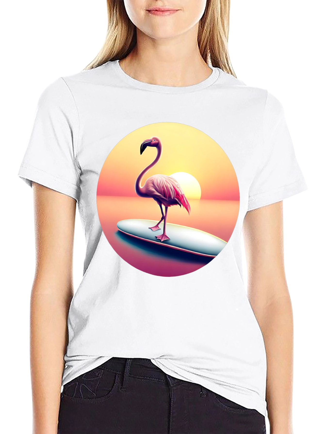 Flamingo Sunset Surf T-Shirt