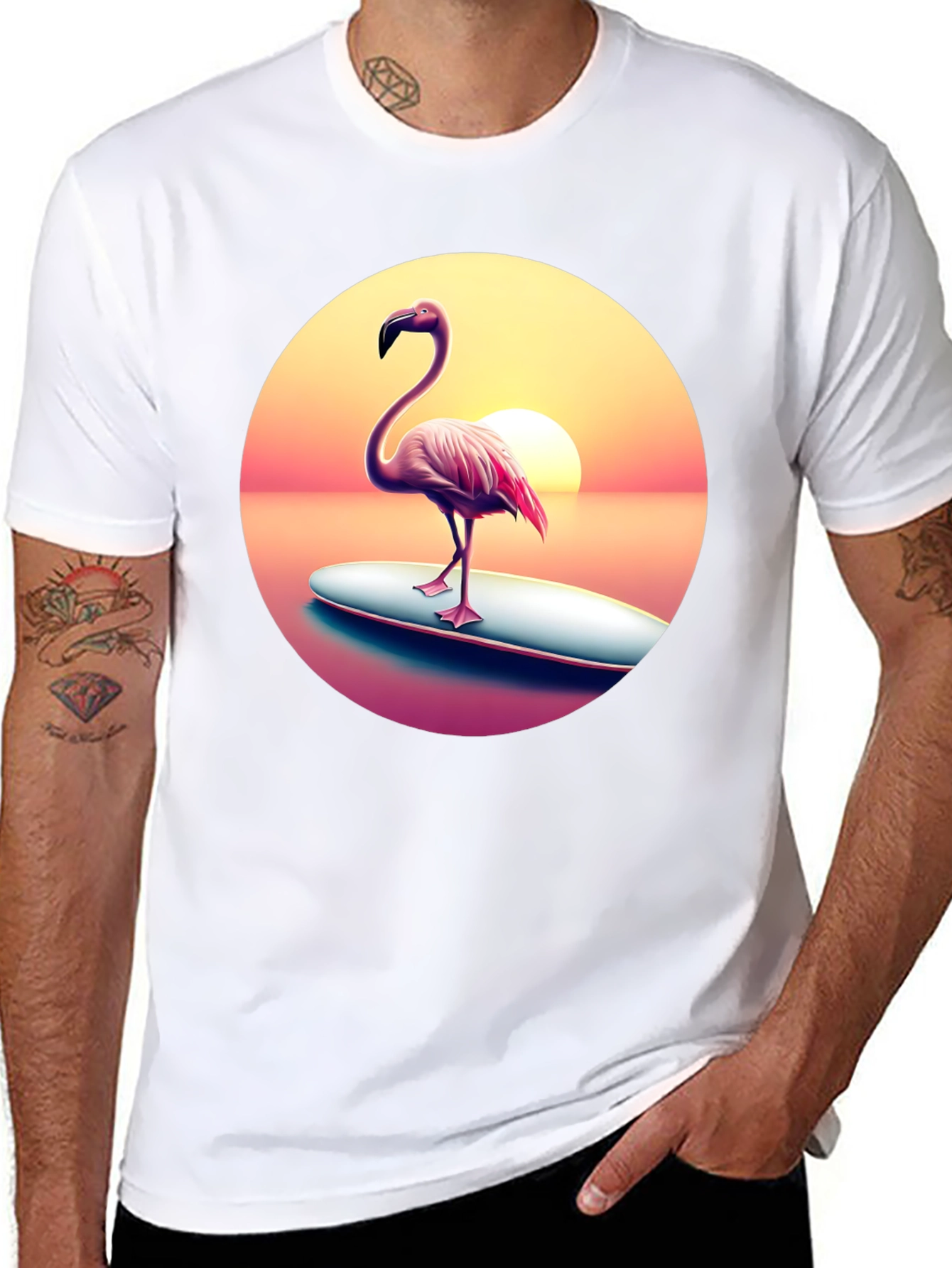 Flamingo Sunset Surf T-Shirt
