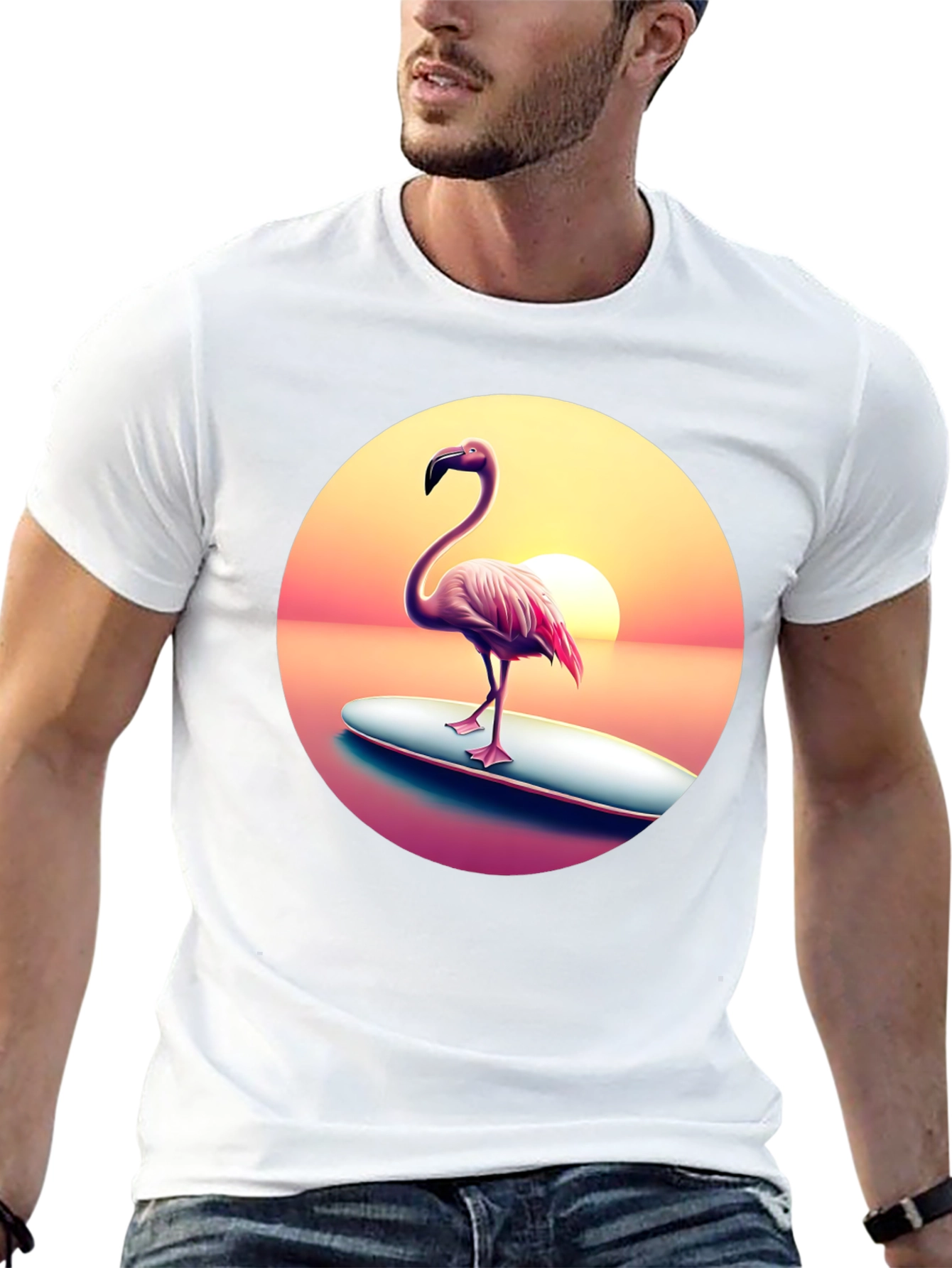 Flamingo Sunset Surf T-Shirt
