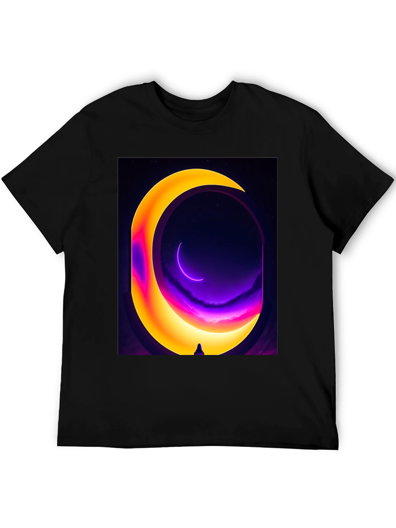 Cosmic Moon Portal Graphic Tee - Black