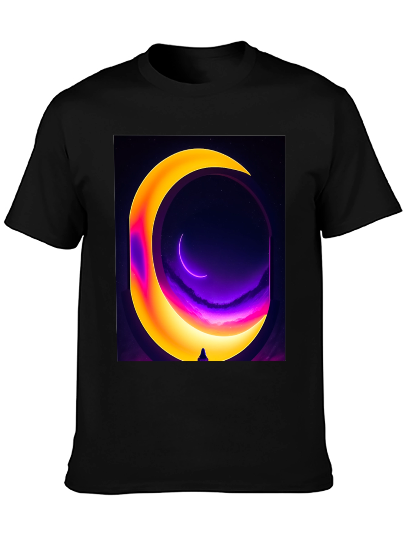 Cosmic Moon Portal Graphic Tee - Black