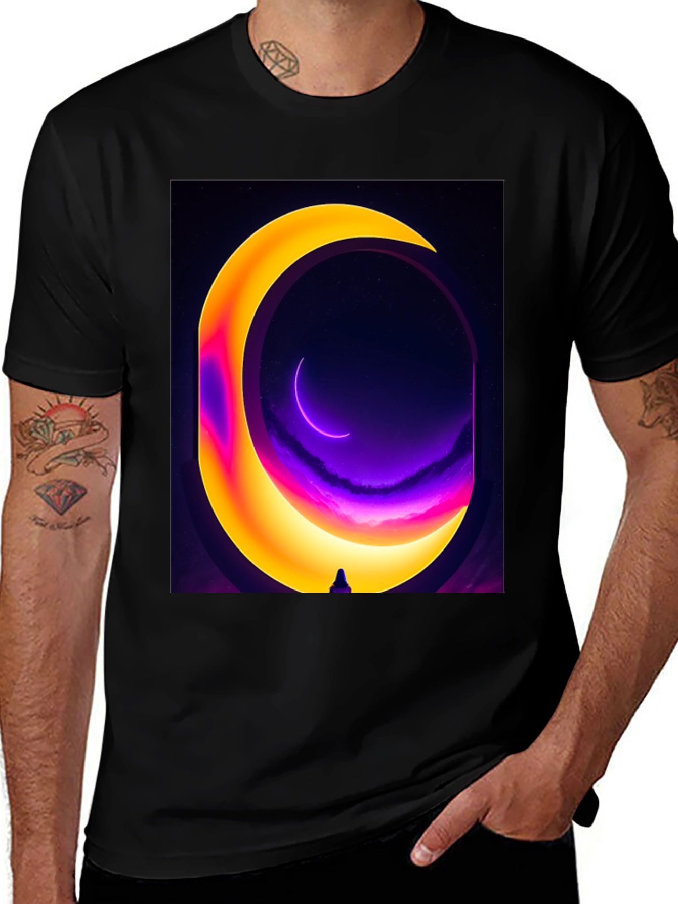Cosmic Moon Portal Graphic Tee - Black