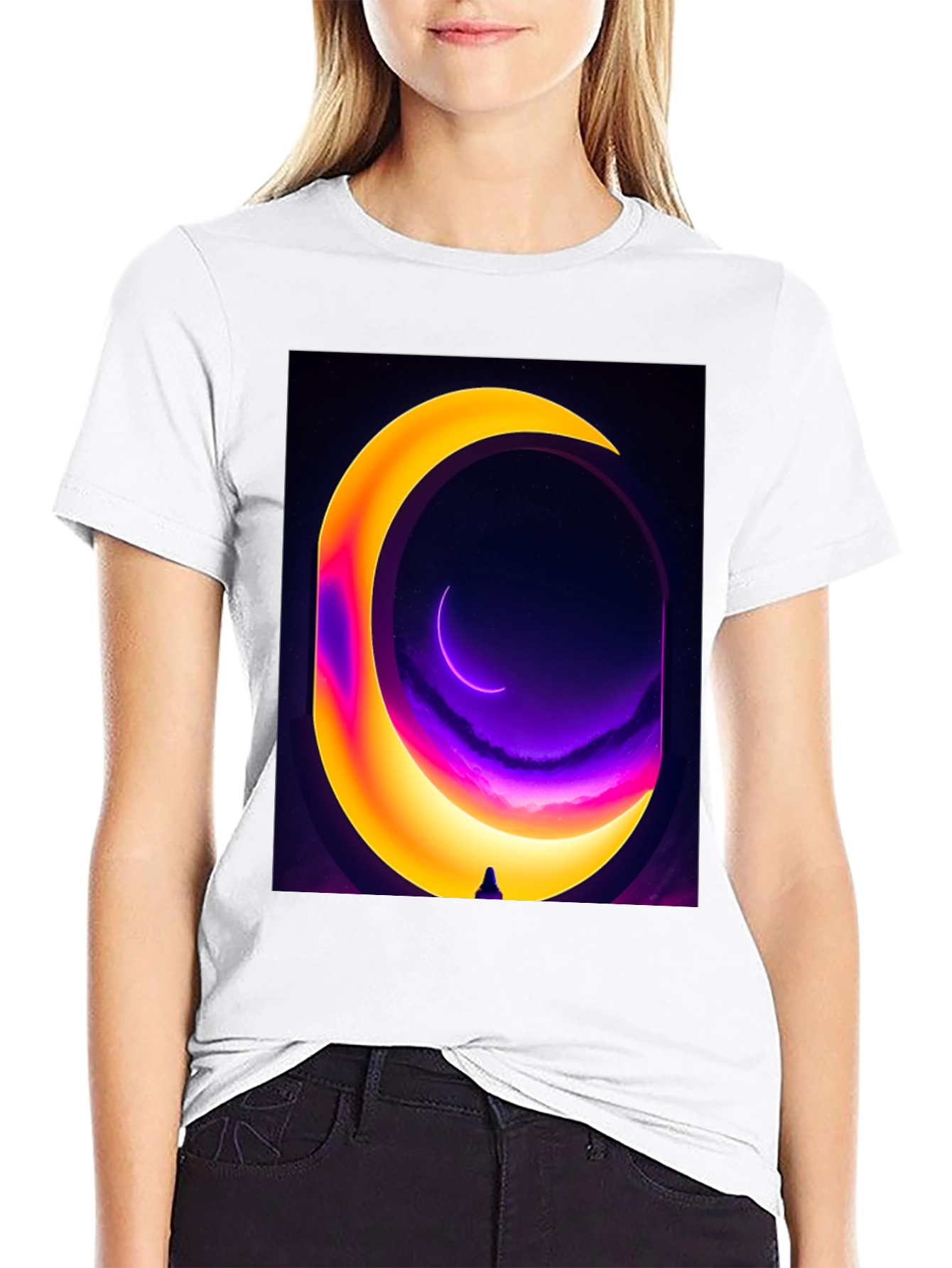 Cosmic Moon Portal Graphic Tee - Black