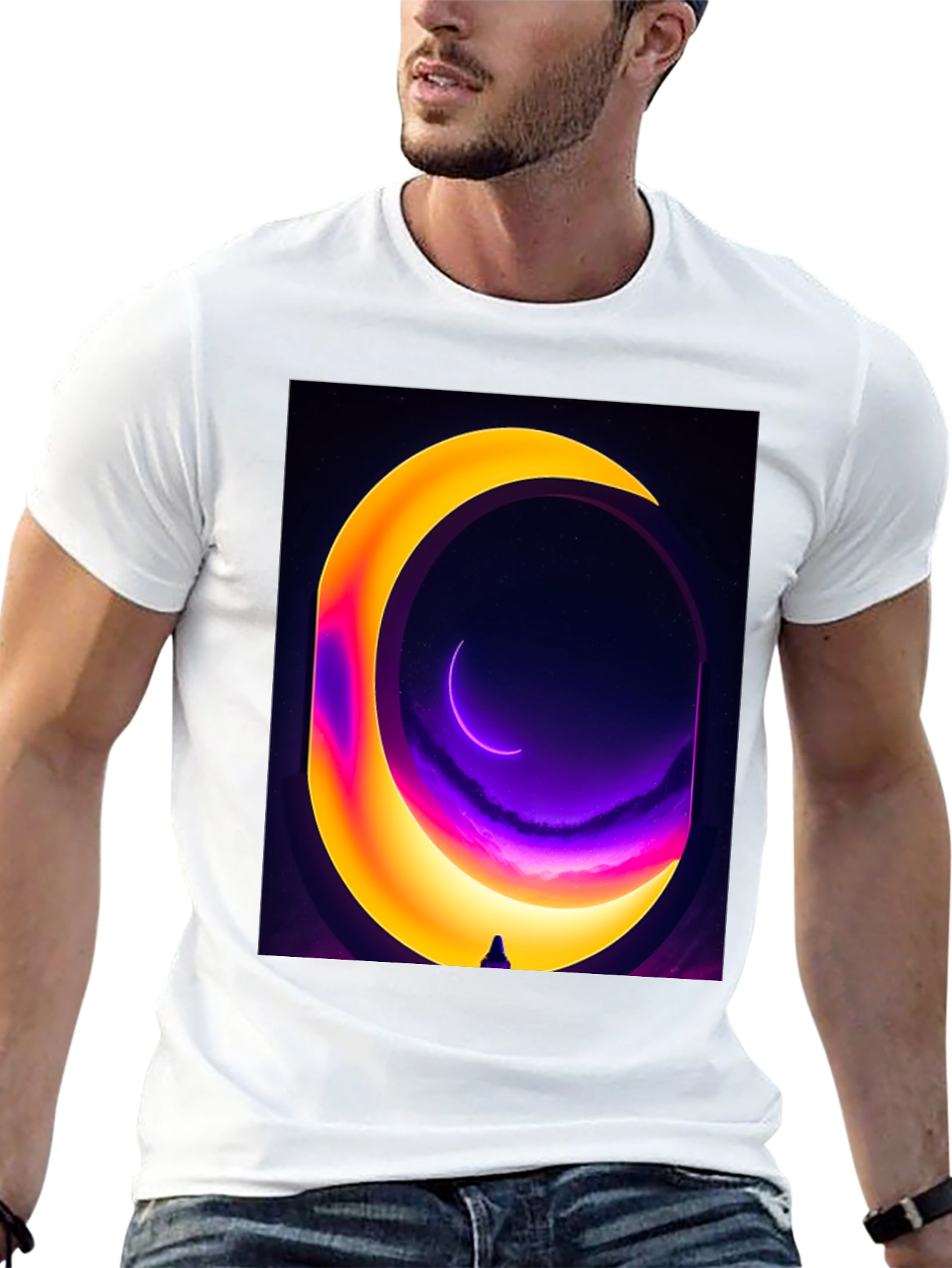 Cosmic Moon Portal Graphic Tee - Black