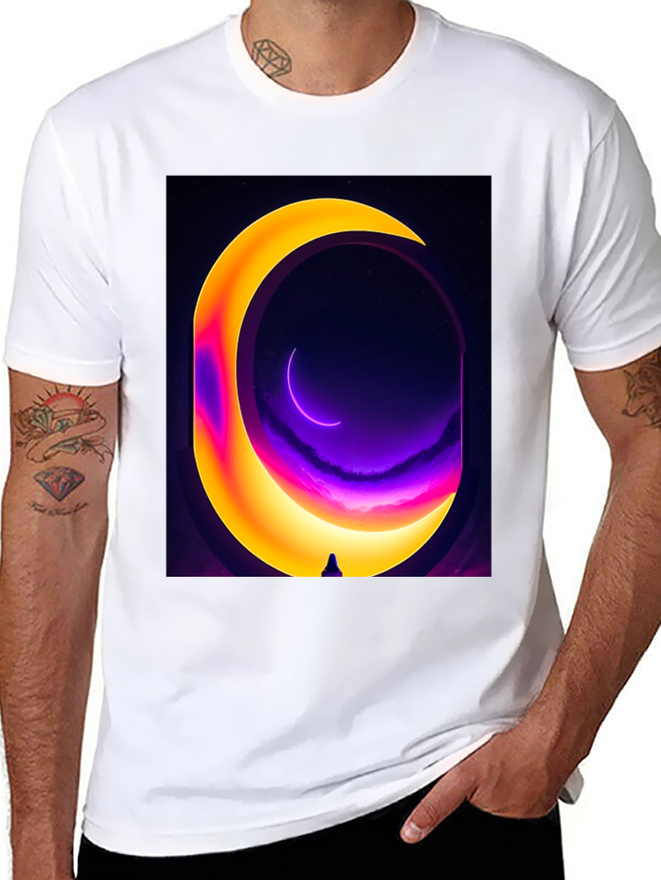 Cosmic Moon Portal Graphic Tee - Black