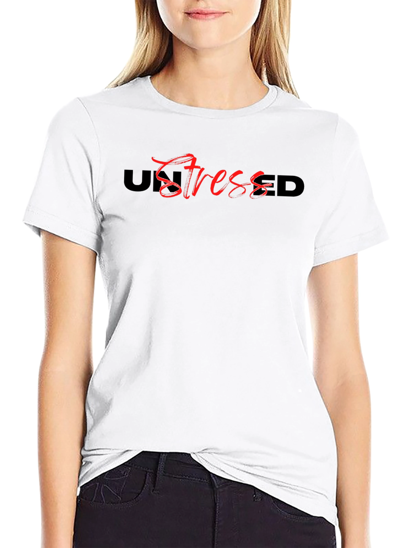 Unstressed Graphic Tee - Black Casual Cotton T-Shirt
