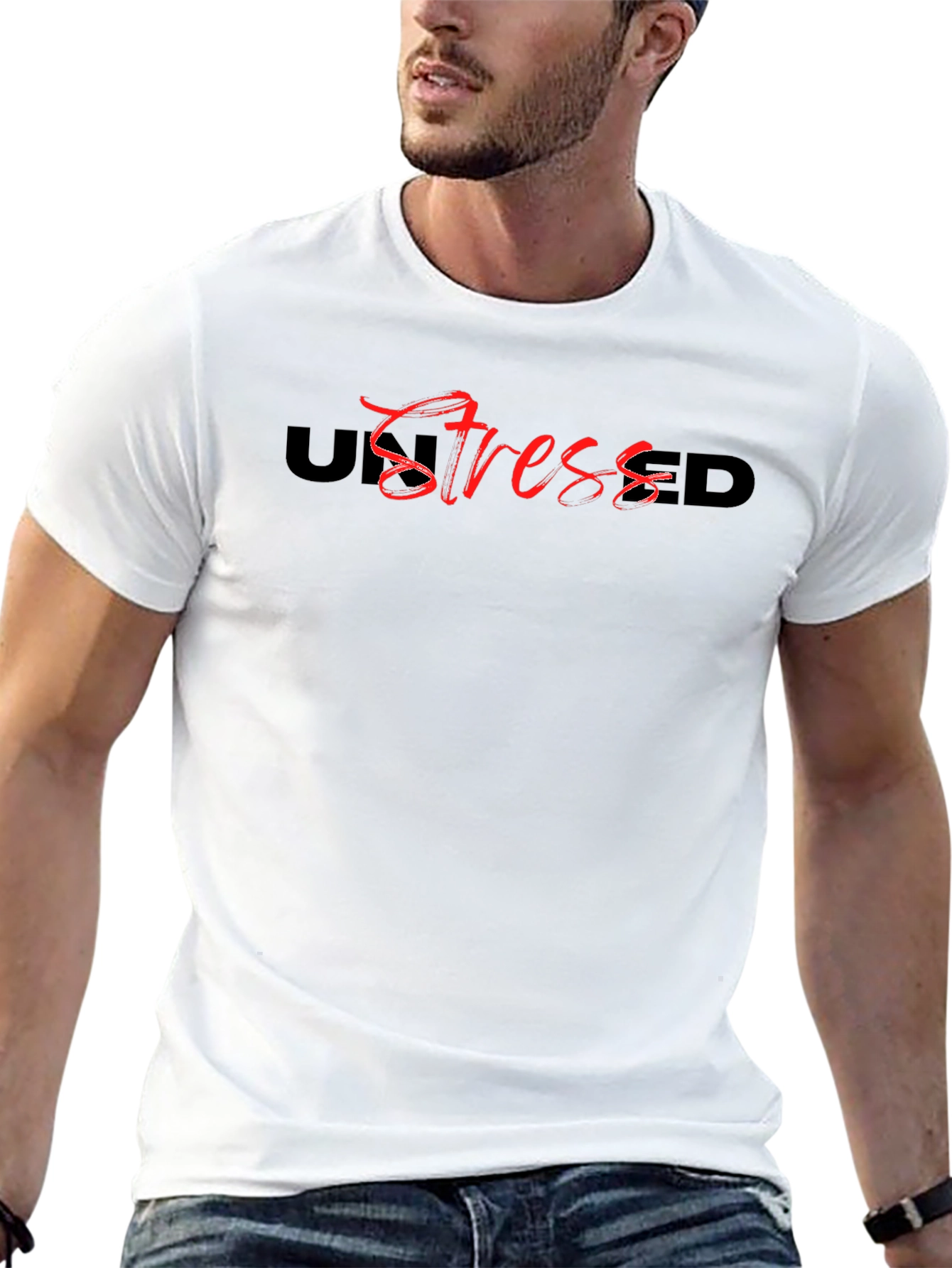 Unstressed Graphic Tee - Black Casual Cotton T-Shirt