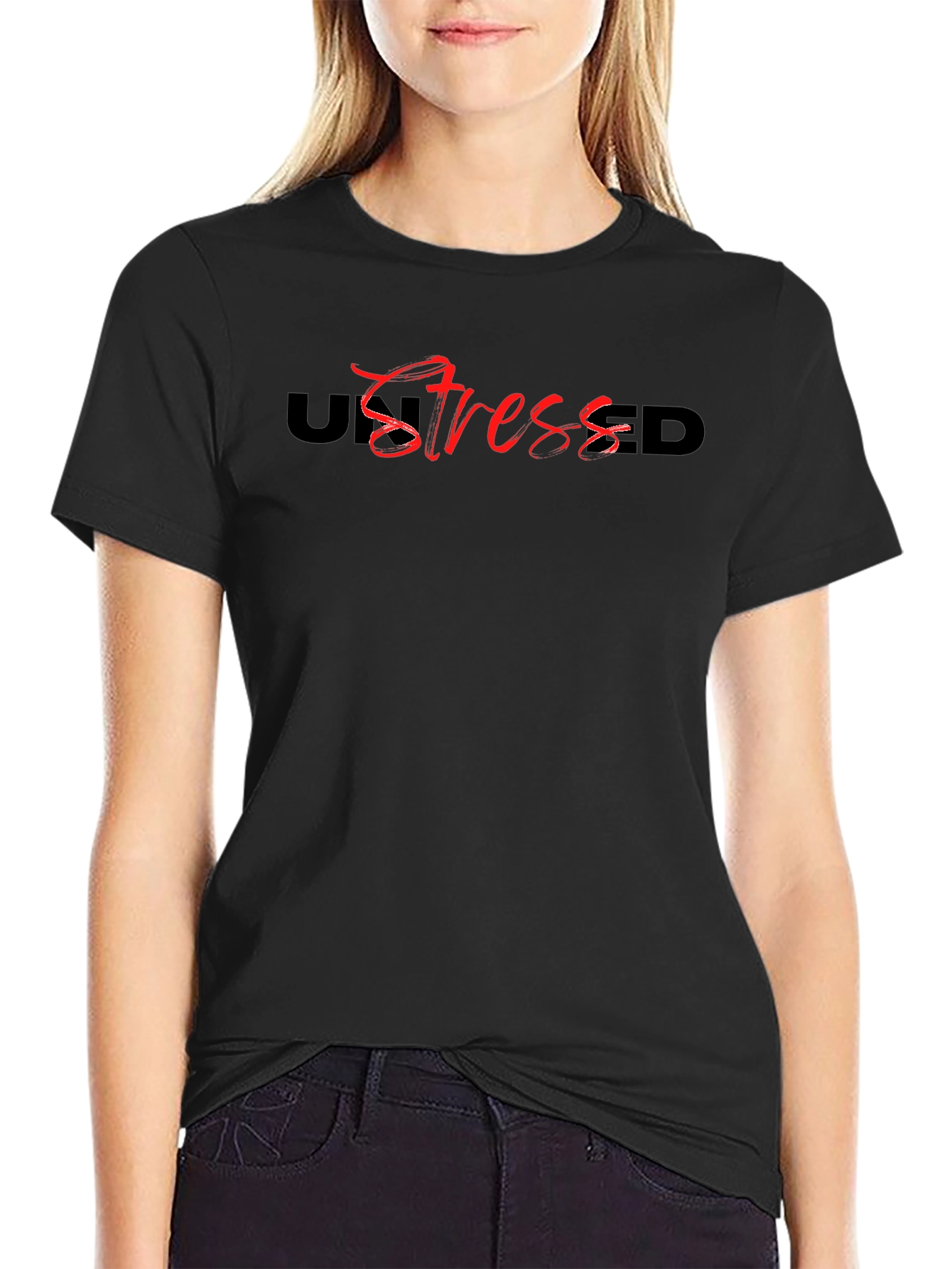 Unstressed Graphic Tee - Black Casual Cotton T-Shirt