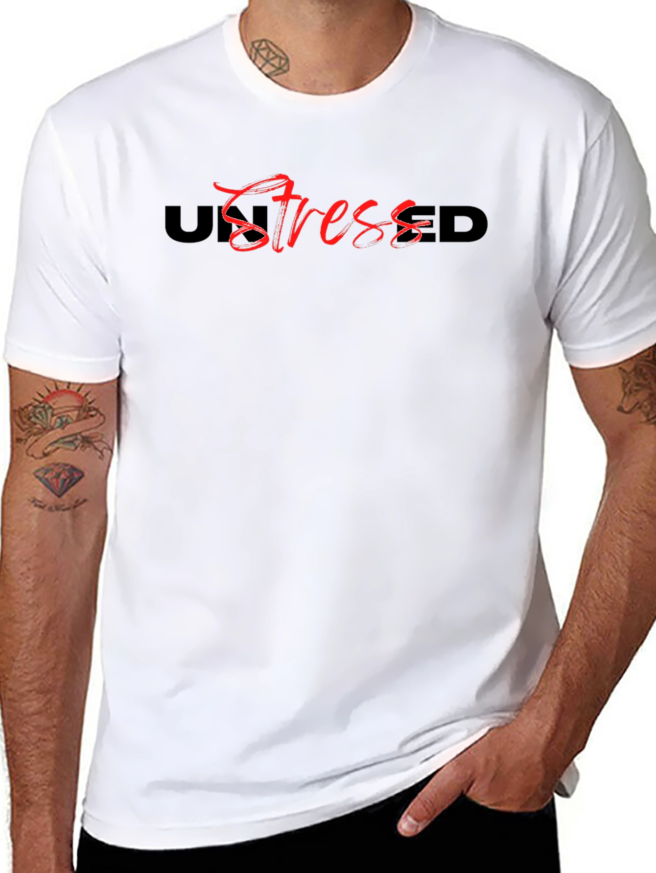Unstressed Graphic Tee - Black Casual Cotton T-Shirt