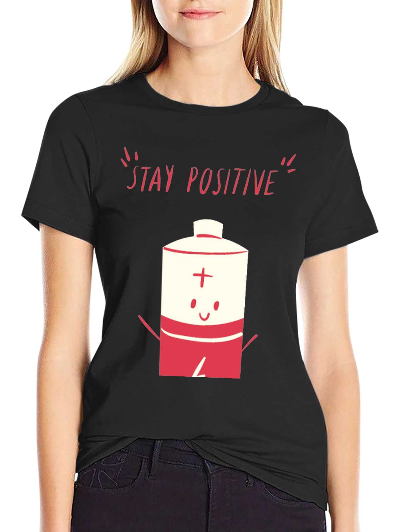 Stay Positive Battery Graphic T-Shirt - Black