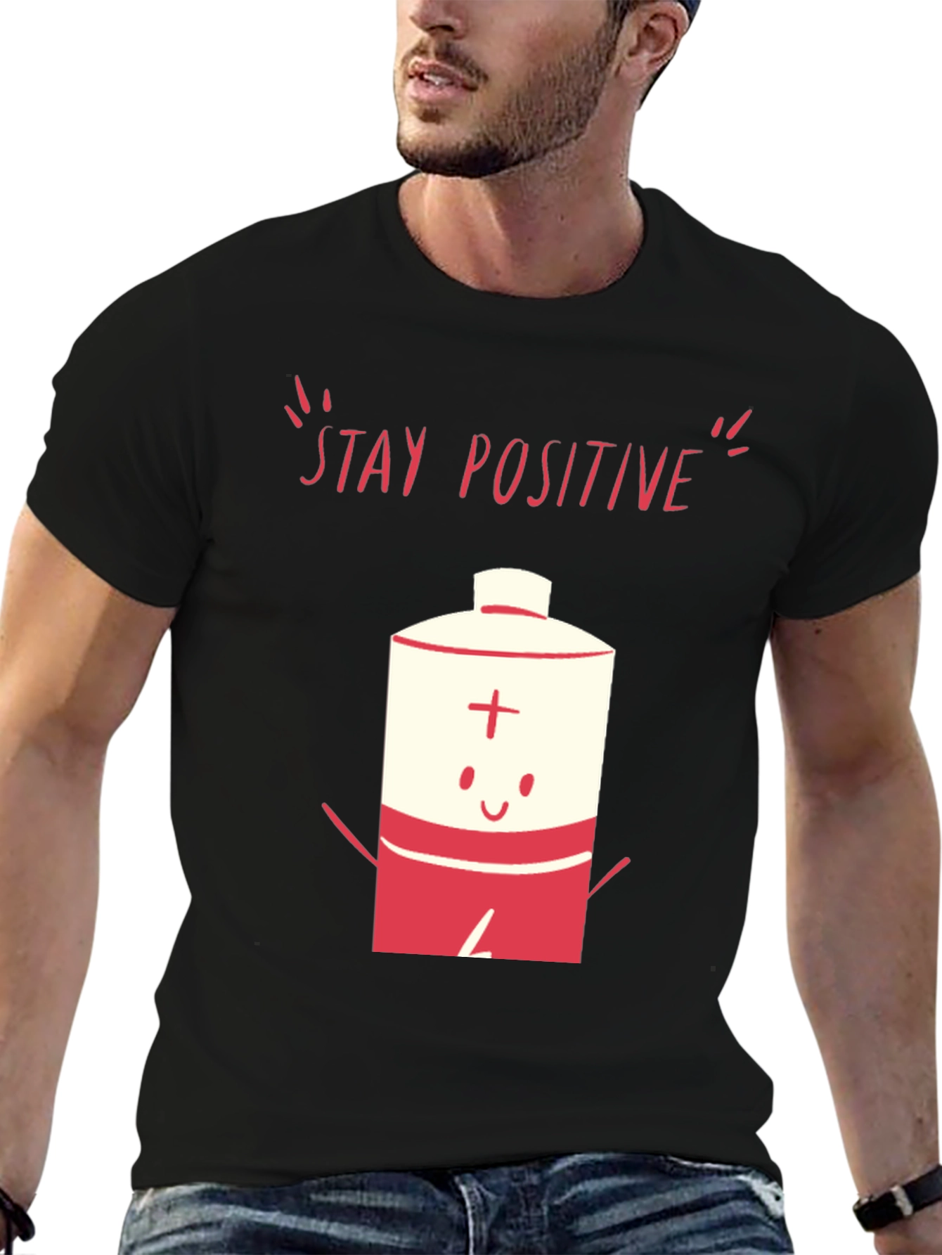 Stay Positive Battery Graphic T-Shirt - Black