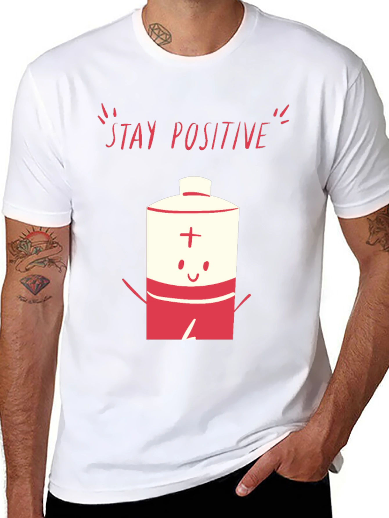Stay Positive Battery Graphic T-Shirt - Black