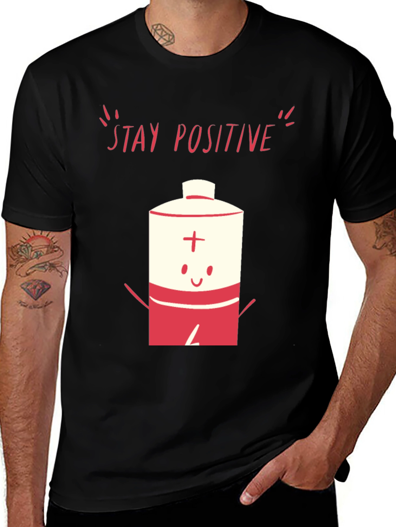 Stay Positive Battery Graphic T-Shirt - Black