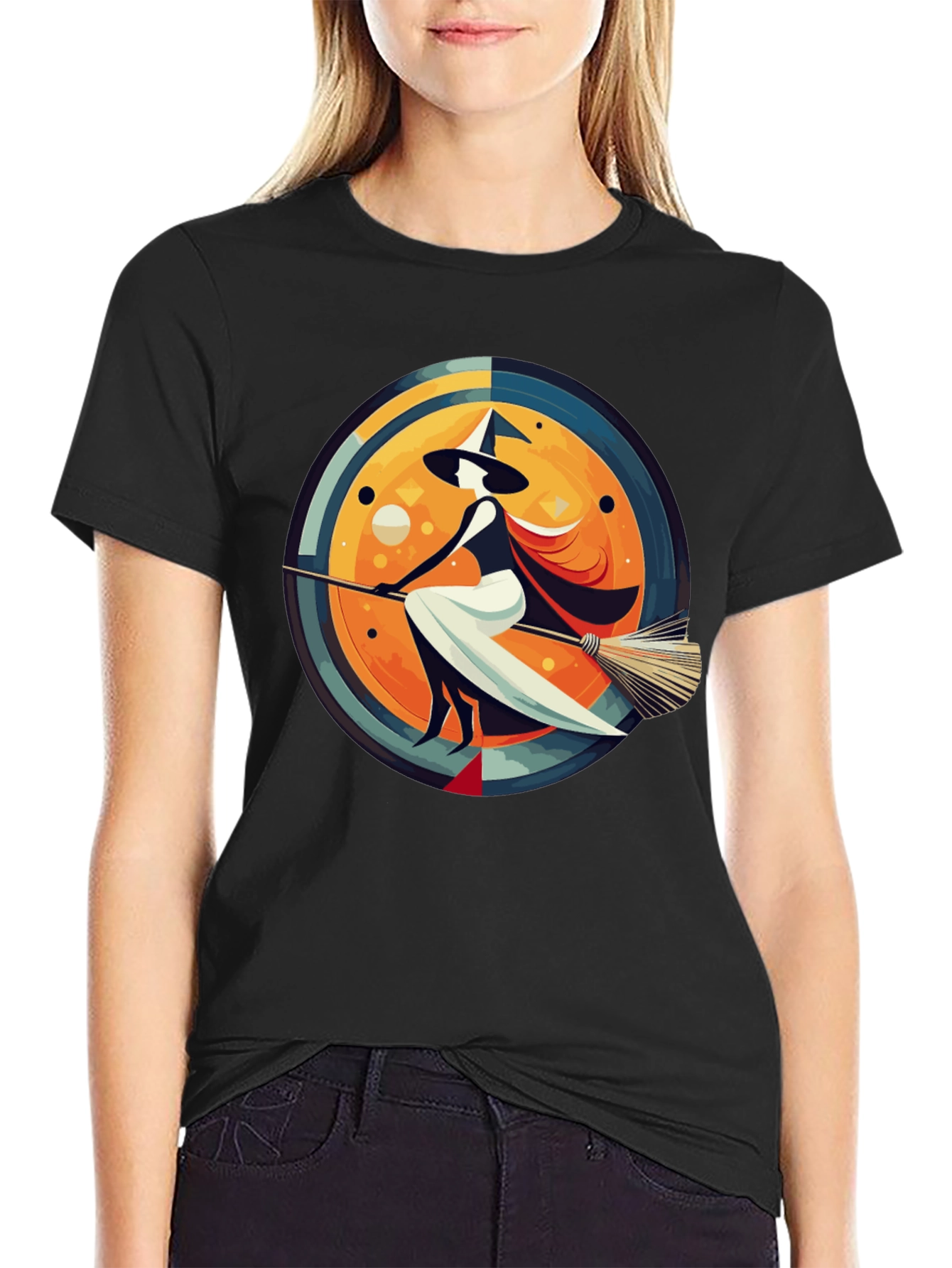 Whimsical Witch Graphic Tee - Stylish Halloween T-Shirt