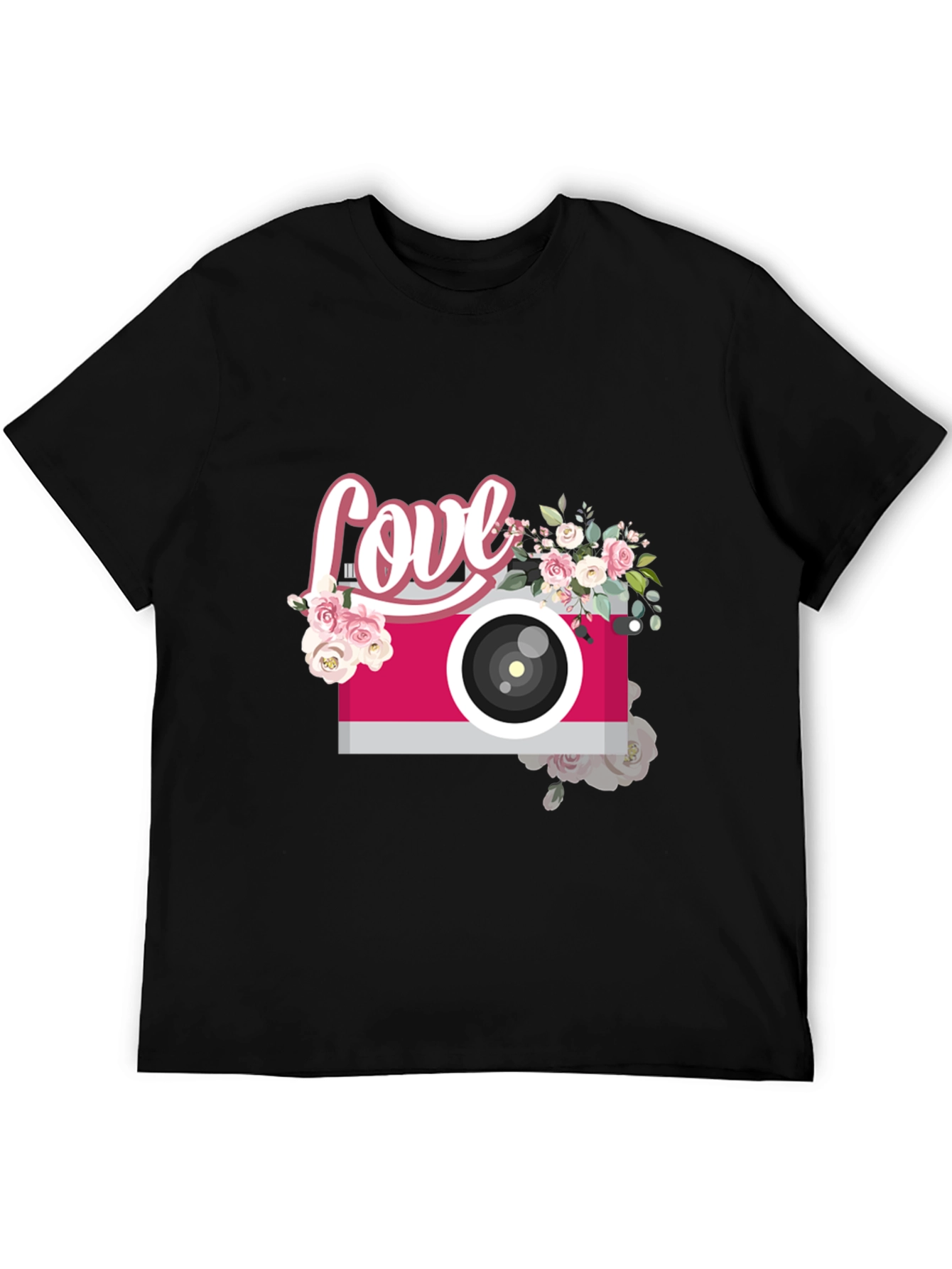 Love Camera Graphic Tee - Trendy Floral Design