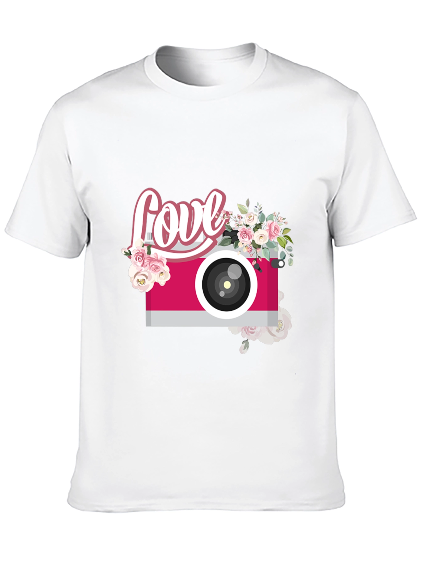 Love Camera Graphic Tee - Trendy Floral Design