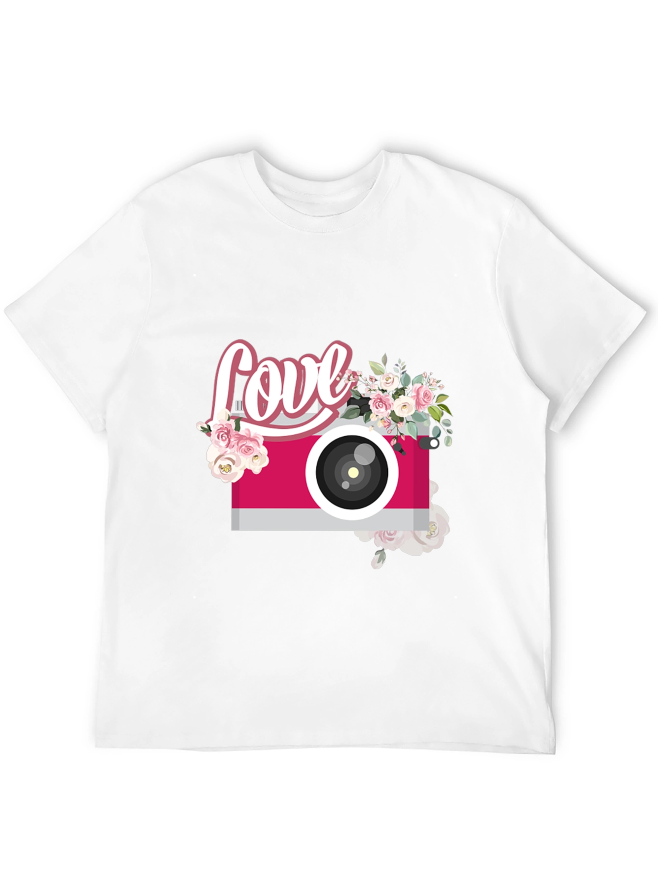 Love Camera Graphic Tee - Trendy Floral Design